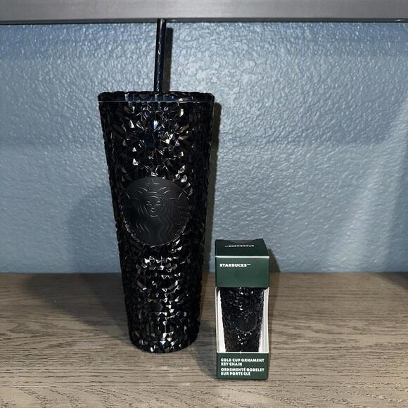 Starbucks Midnight Navy Gem 24oz Cold Cup Tumbler & Matching Keychain Holiday 24 - Picture 1 of 3